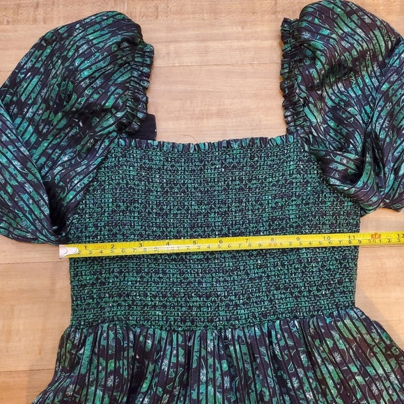ALICE + OLIVIA Smocked Green Floral Long Sleeve Mini Dress Size XS - Picture 5 of 13